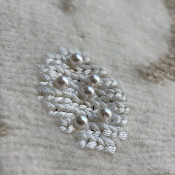 Vintage Albee Angora Blend Oversized Sweater Womens Large Beige Beaded Floral - Picture 5 of 10